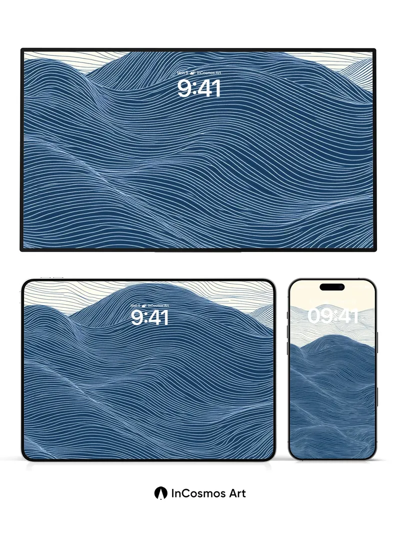 Serenity Wave Wallpaper with Hokusai Lines