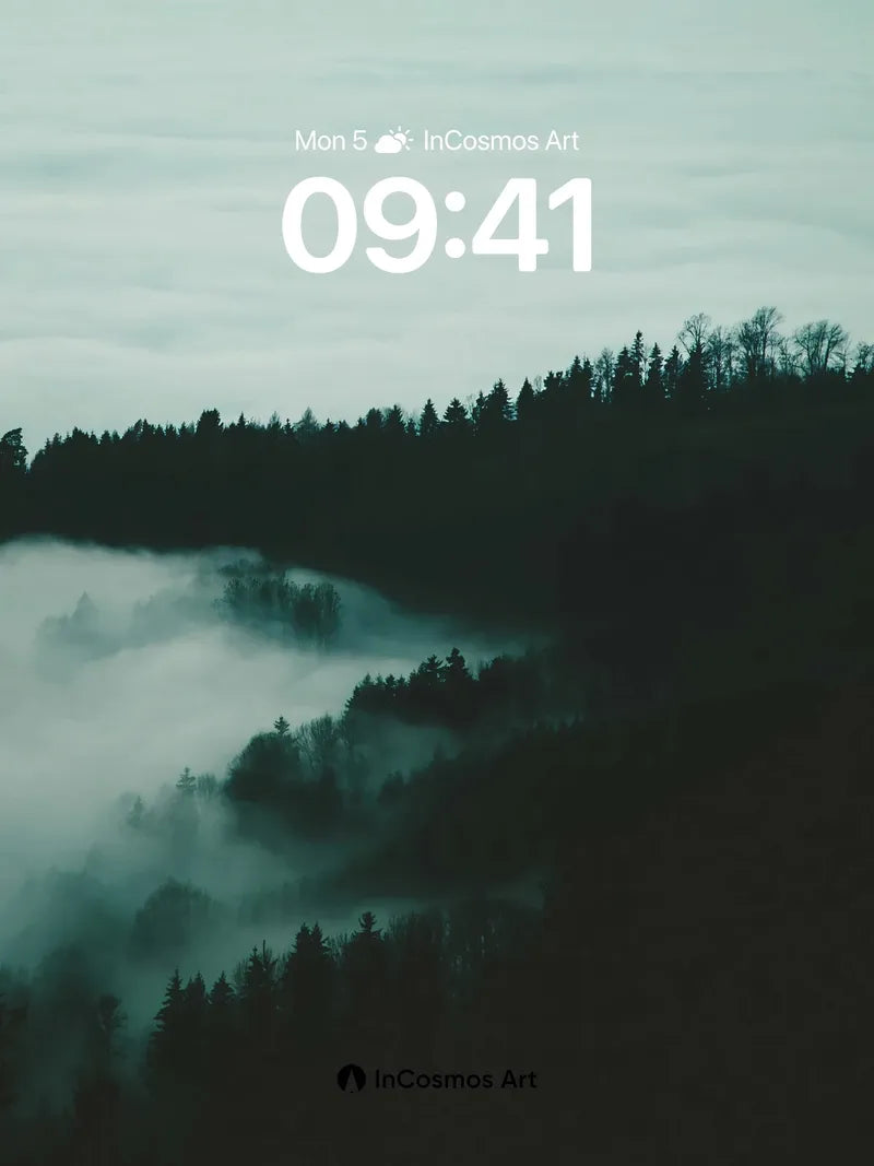 Mist Veil Wallpaper with Forest Silhouettes