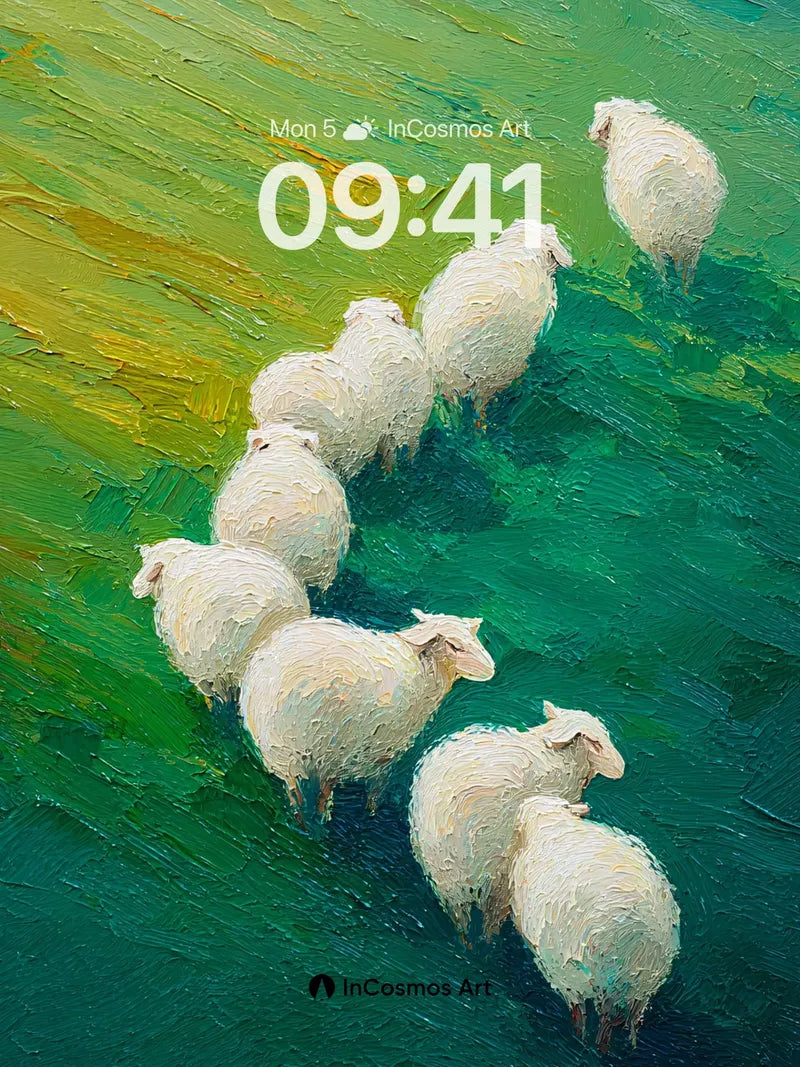 Serene Flock Wallpaper with Impasto Fields wallpaper for iPhone, iPad & Mac