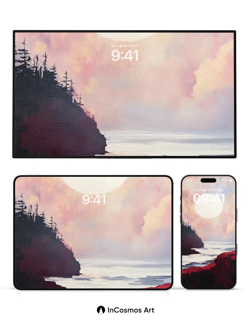 Serenity Moonrise Wallpaper with Crimson Cliffs