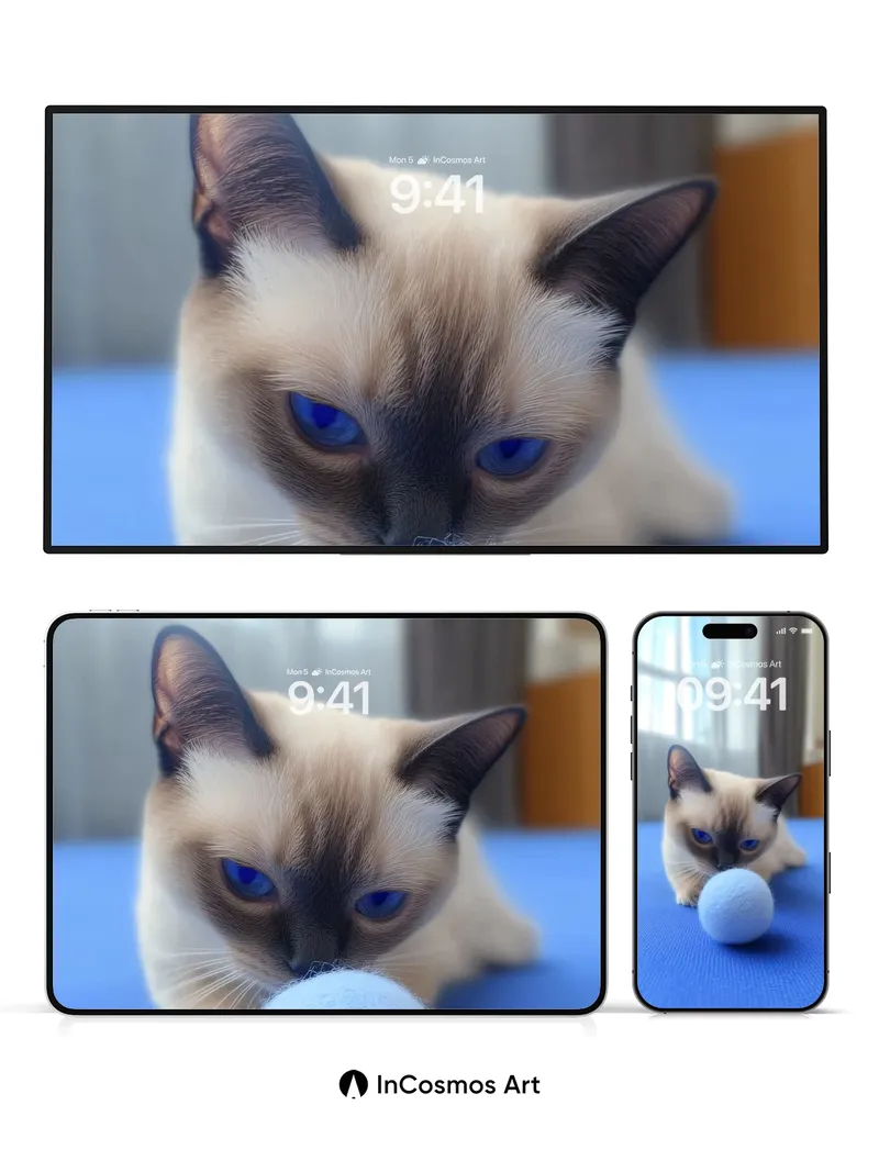 Serene Siamese Wallpaper with Felted Sphere