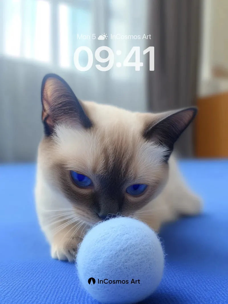 Serene Siamese Wallpaper with Felted Sphere