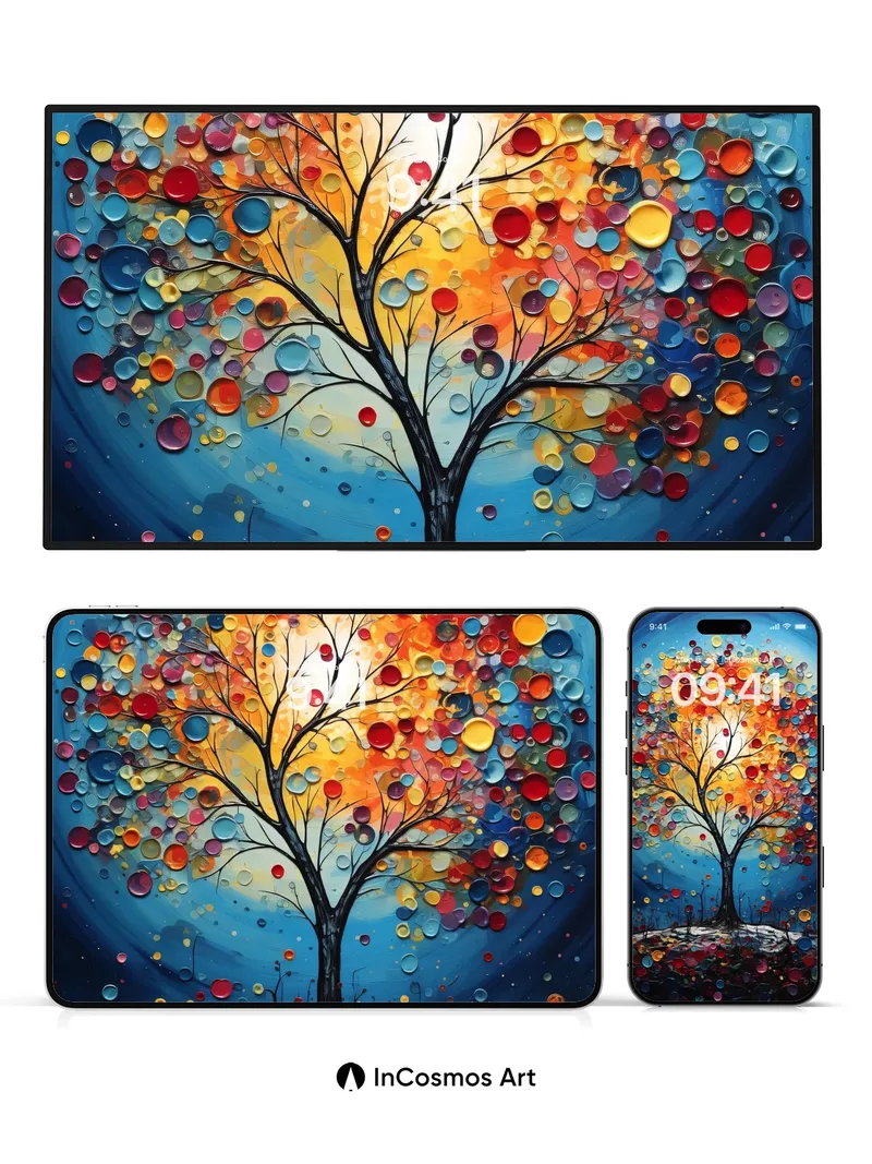 Cosmic Bloom Wallpaper with Polka Dot Canopy