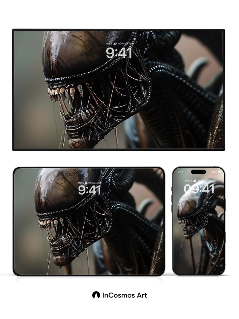 Obsidian Horror Wallpaper with Glistening Teeth