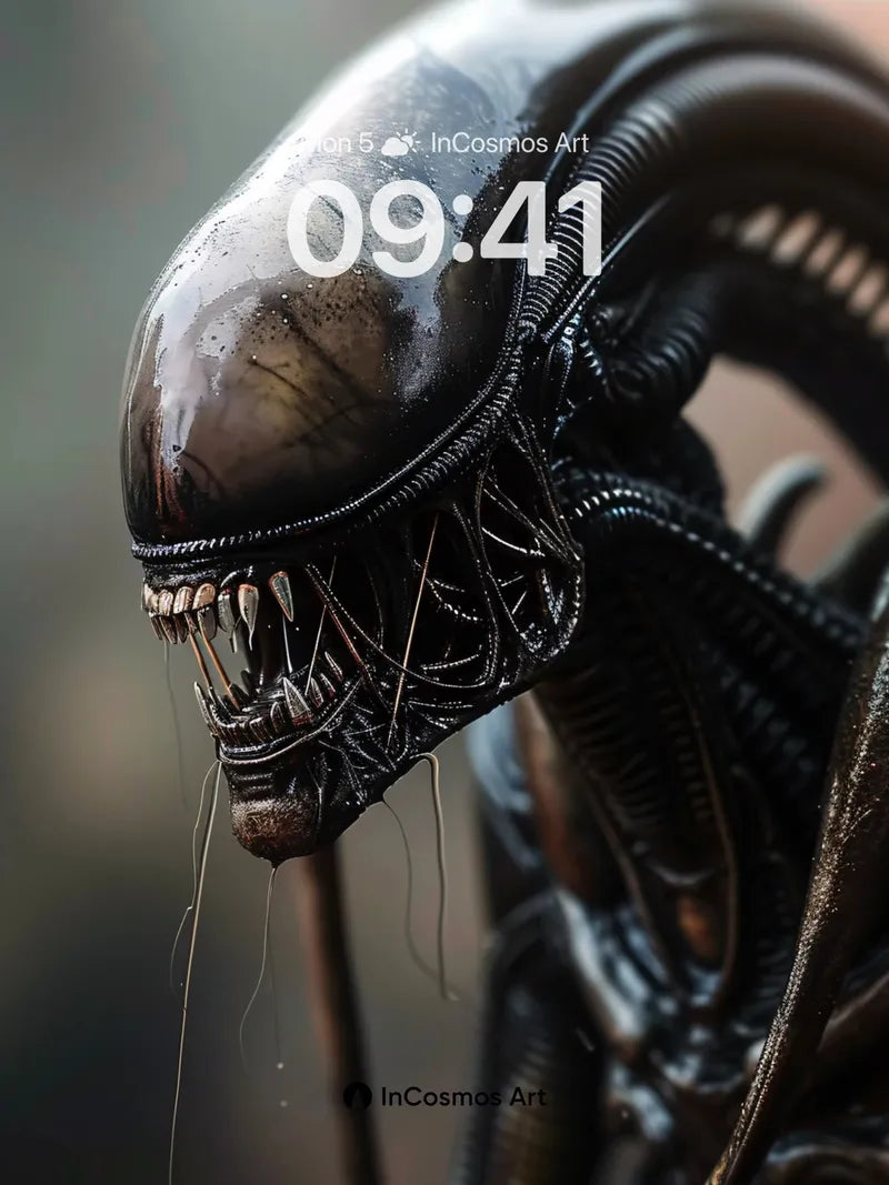 Obsidian Horror Wallpaper with Glistening Teeth