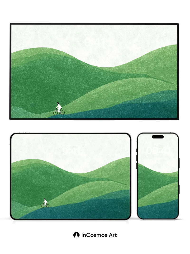 Serenity Ridge Wallpaper with Rolling Green Waves