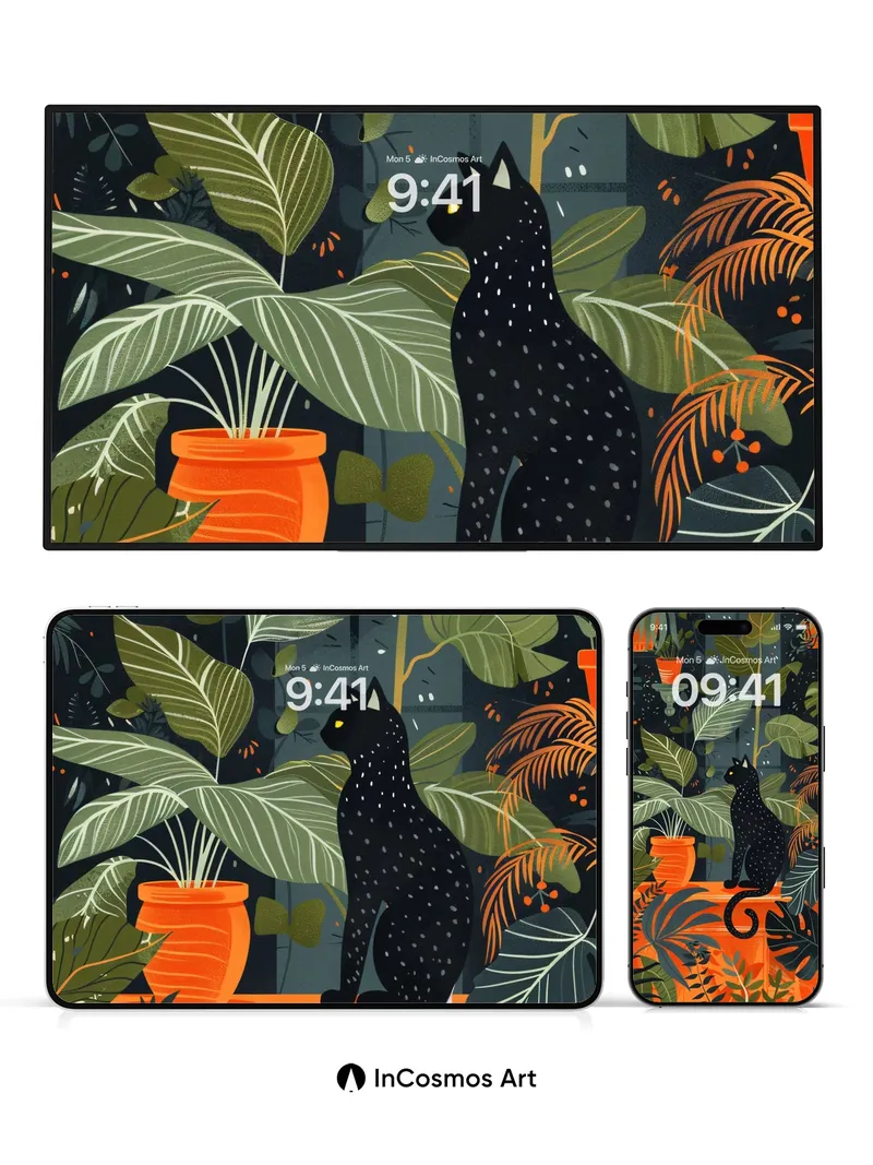 Nocturnal Jungle Wallpaper with Polka-Dotted Panther