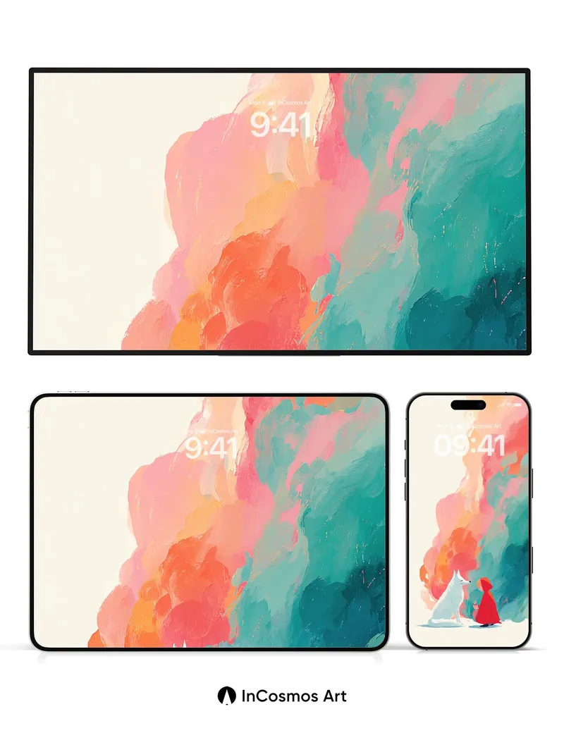 Whispering Colors Wallpaper with Fox and Hooded Child