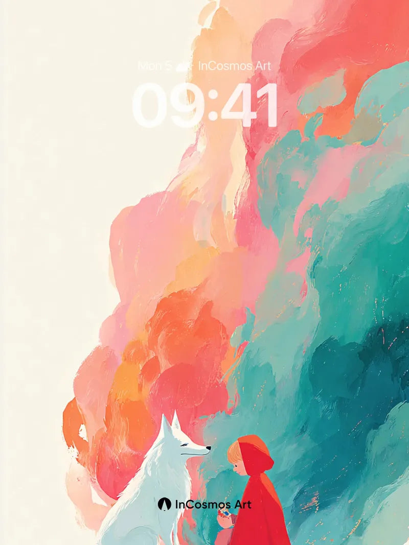 Whispering Colors Wallpaper with Fox and Hooded Child