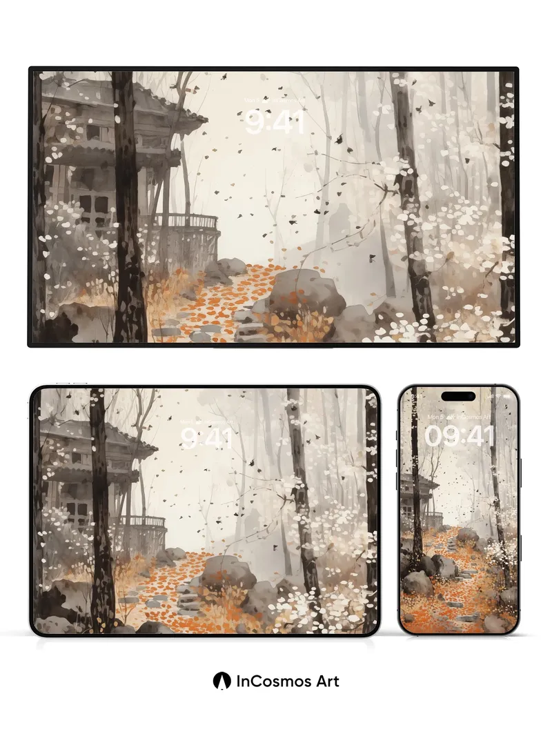 Whispering Path Wallpaper with Autumn Bloom