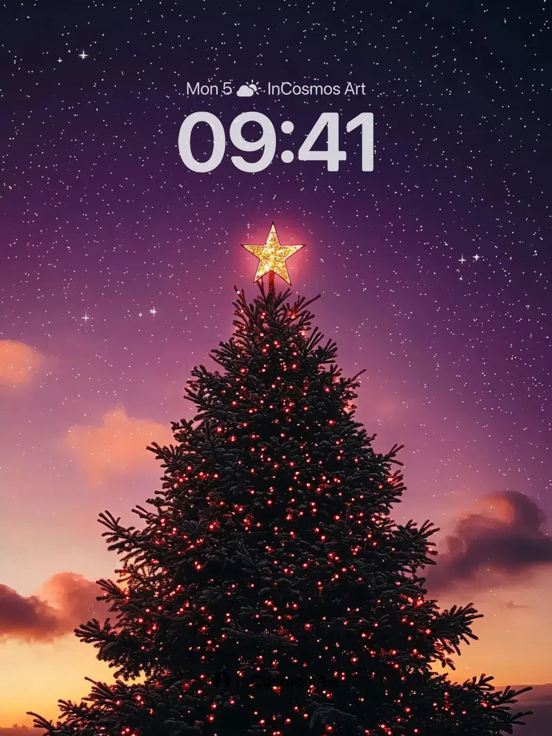 Starlit Solitude Wallpaper with Frost-Kissed Pine