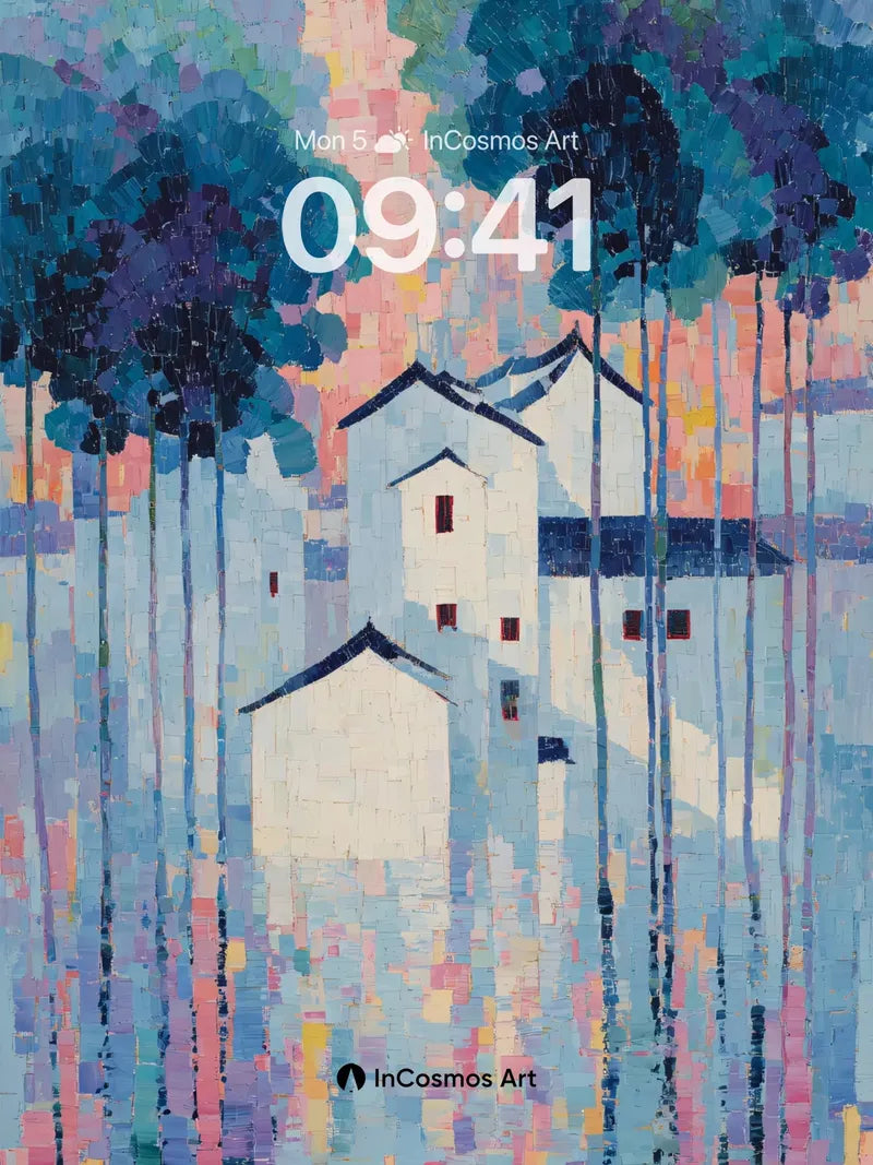 Serene Watercolor Wallpaper with Reflective Trees wallpaper for iPhone, iPad & Mac