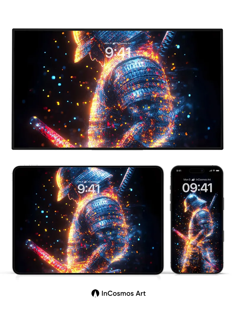 Electrified Samurai Wallpaper with Cosmic Sparks