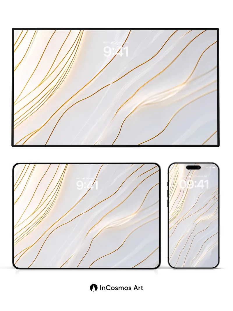 Golden Veil Wallpaper with Floating Light Traces