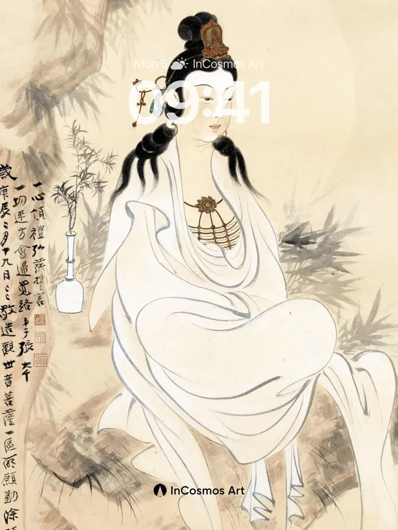 Serene Ink Figure Wallpaper with Bamboo Whispers