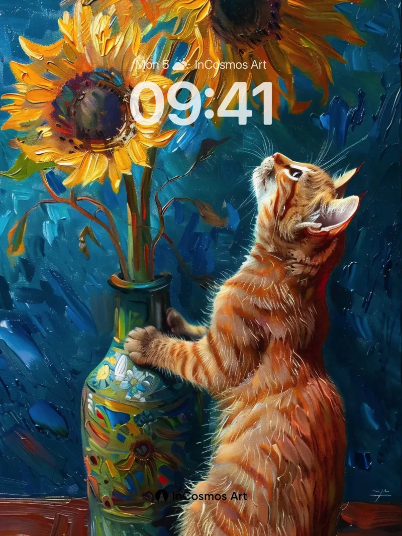 Whiskered Wonder Wallpaper with Sunflower Symphony wallpaper for iPhone, iPad & Mac