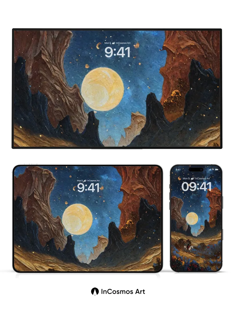 Lunar Canyon Wallpaper with Celestial Horses