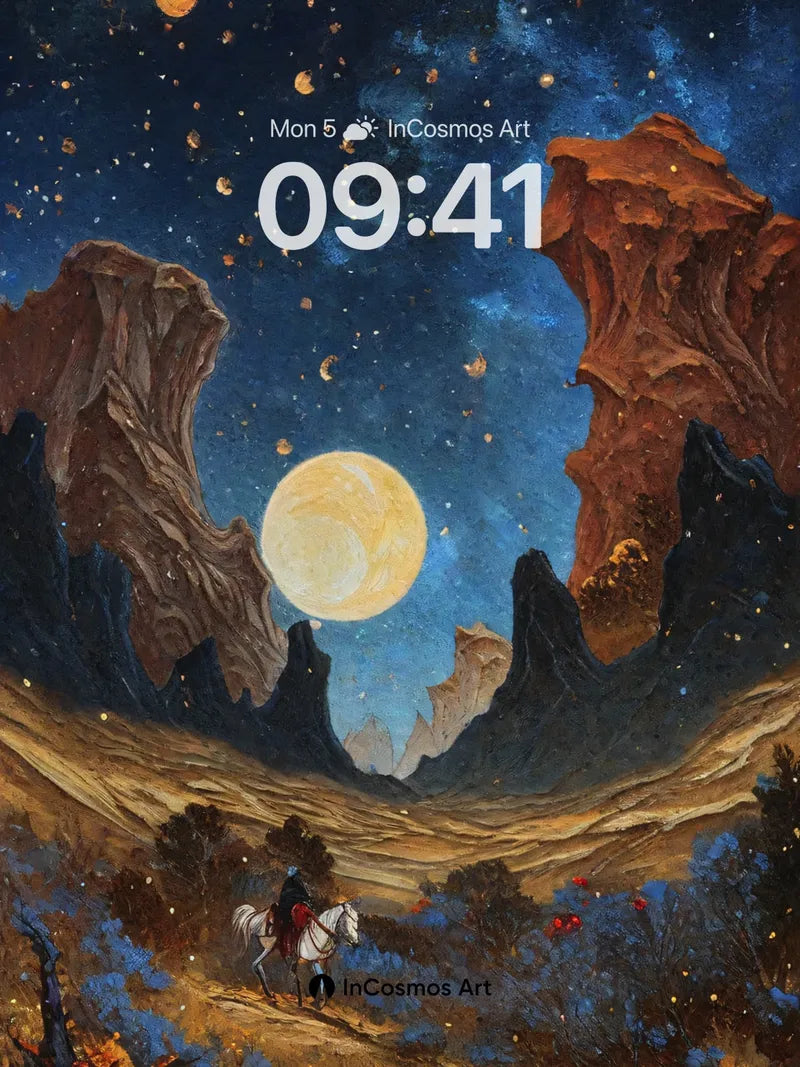 Lunar Canyon Wallpaper with Celestial Horses