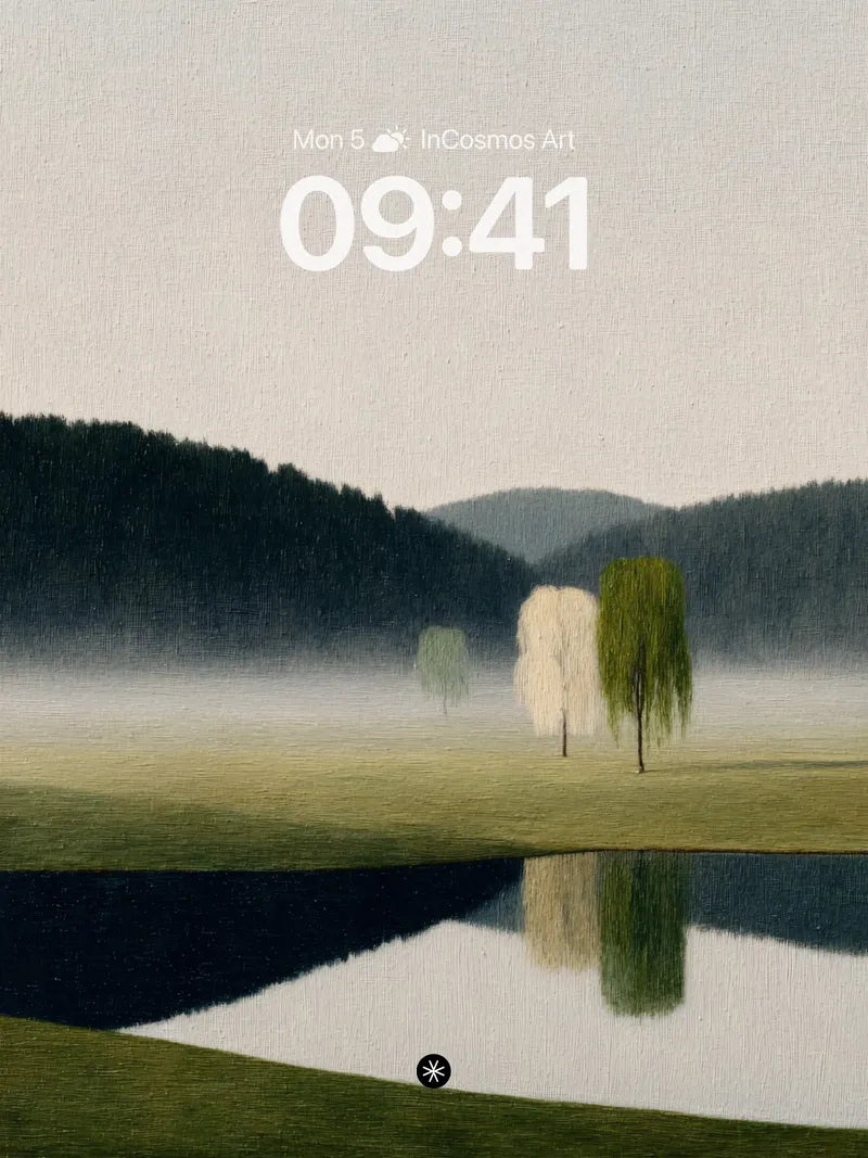 Serene Reflections Wallpaper with Misty Trees wallpaper for iPhone, iPad & Mac