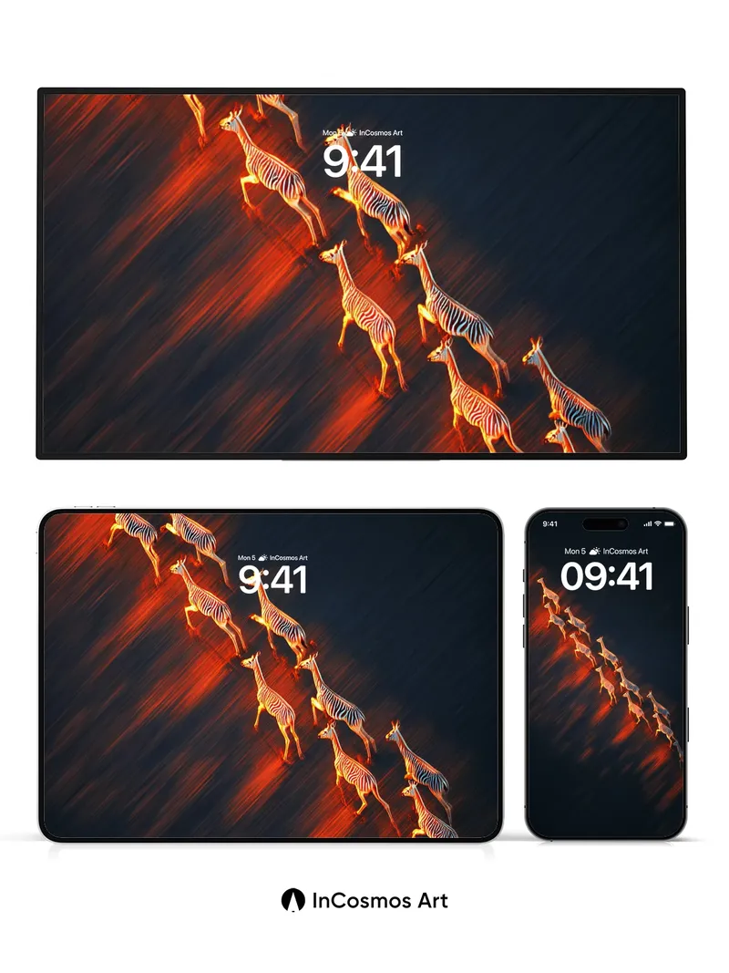 Ember Trail Wallpaper with Giraffe Silhouettes