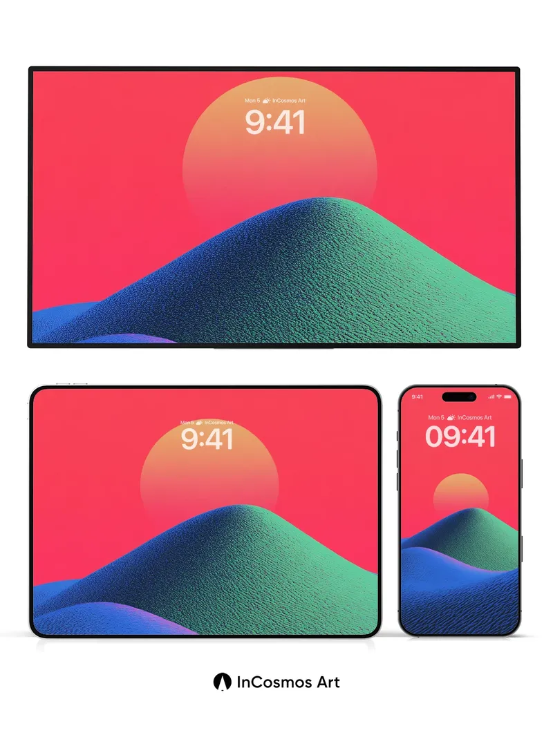 Neon Dunes Wallpaper with Gradient Sun