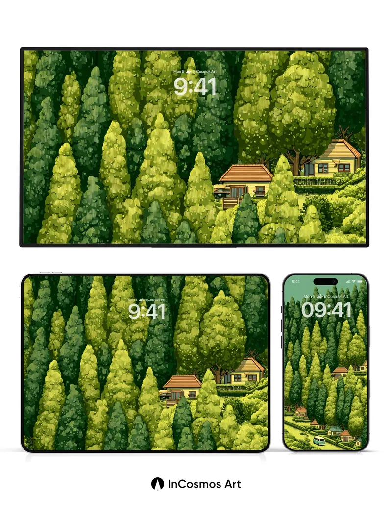 Whispering Pines Wallpaper with Hidden Homes