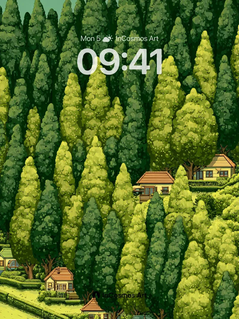 Whispering Pines Wallpaper with Hidden Homes