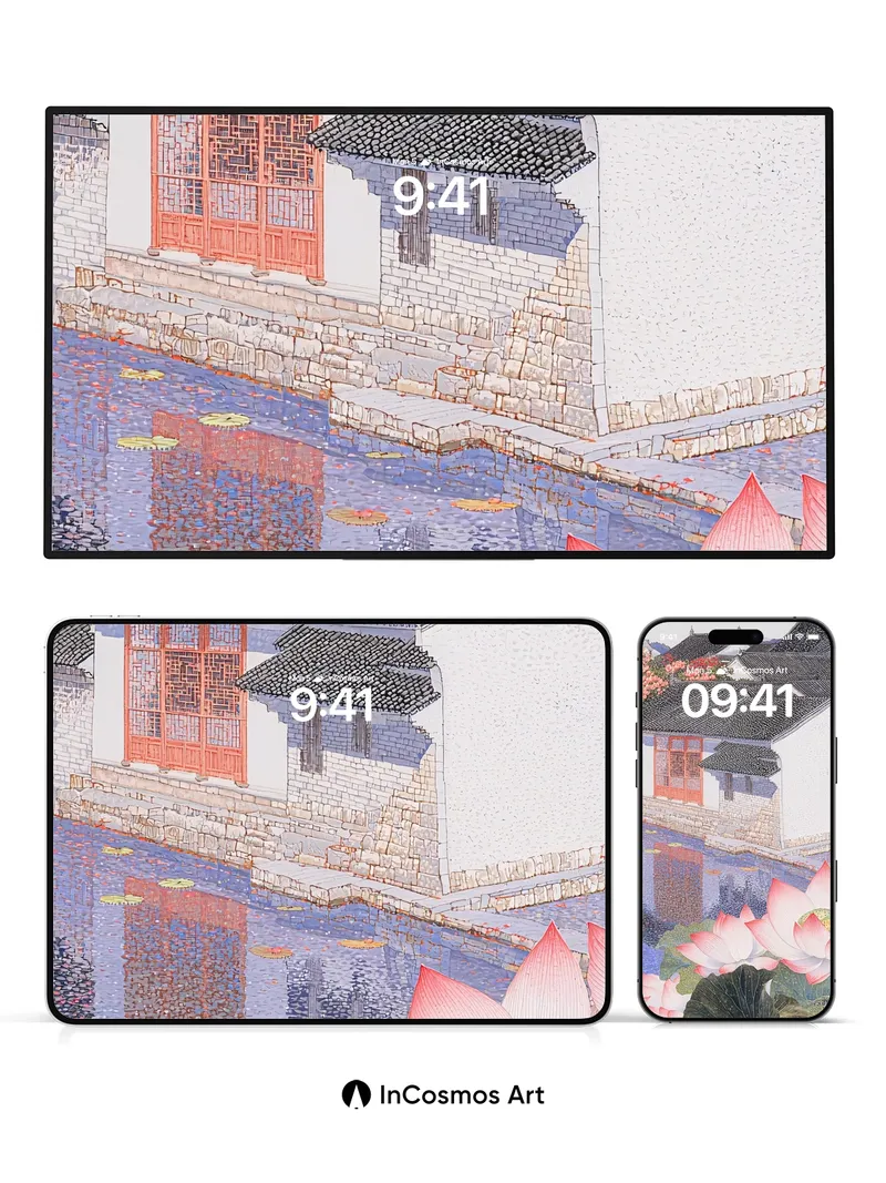 Serenity Lotus Wallpaper with Reflective Waterways