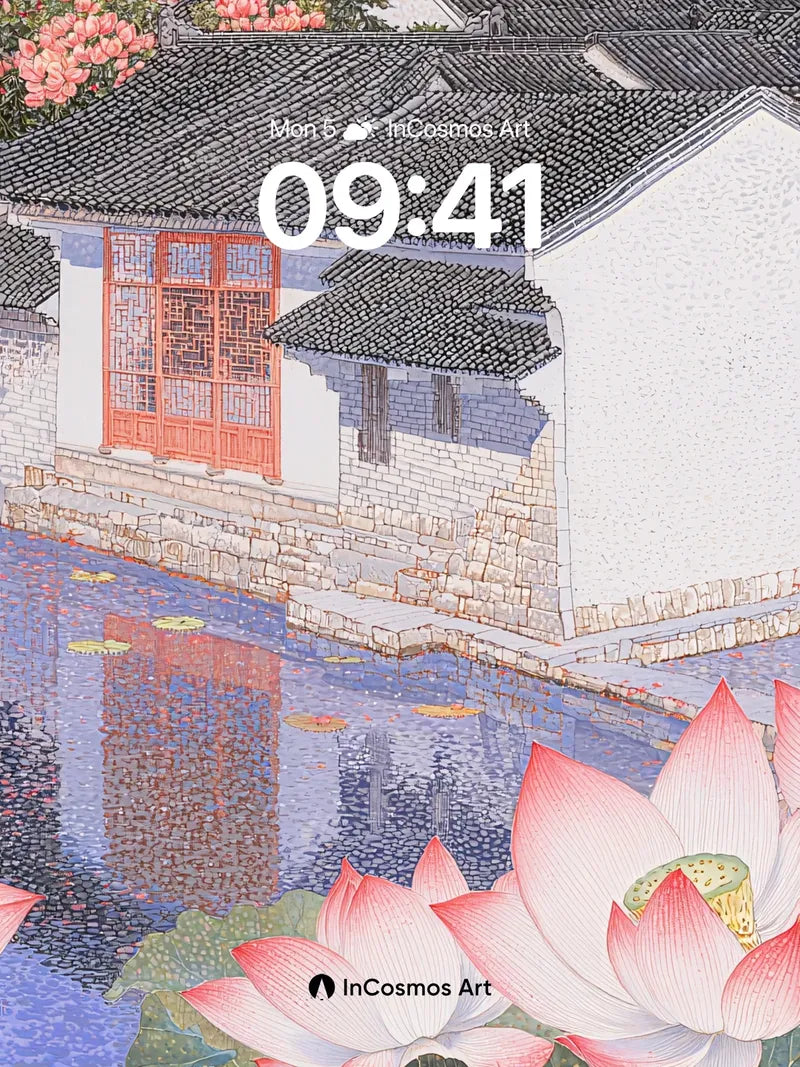 Serenity Lotus Wallpaper with Reflective Waterways