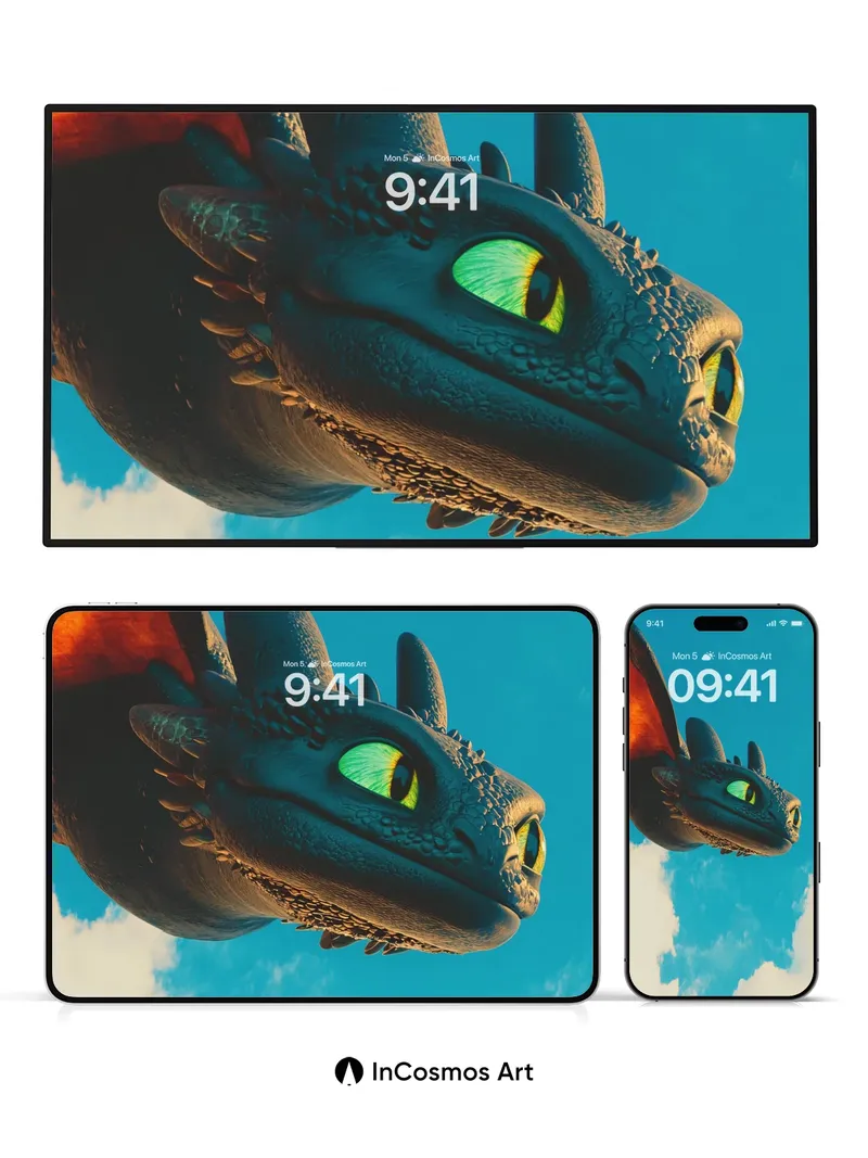 Skybound Dragon Wallpaper with Emerald Gaze