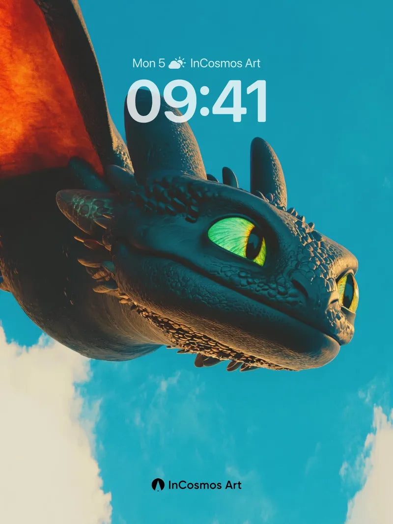 Skybound Dragon Wallpaper with Emerald Gaze