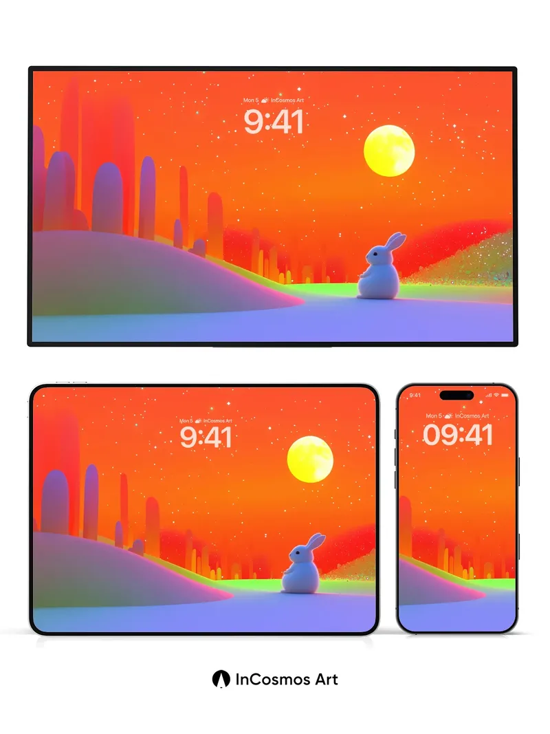 Serenity Hare Wallpaper with Neon Horizon