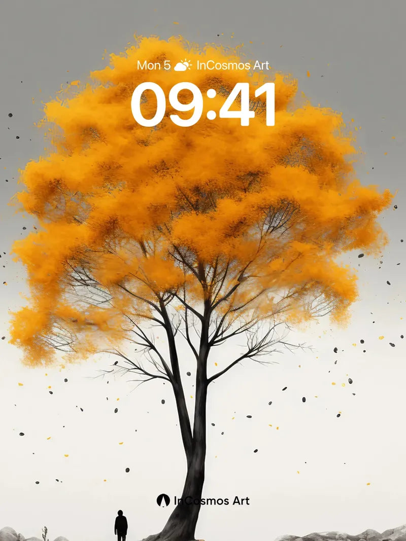 Serenity of Golden Haze Wallpaper with Solitary Figure