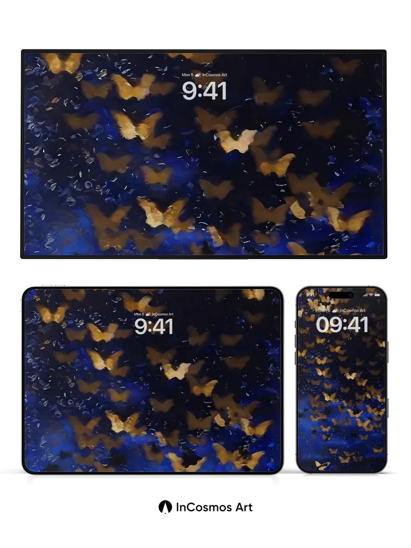 Nocturnal Flight Wallpaper with Golden Wings