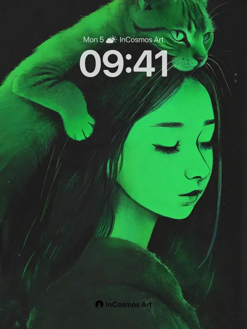 Serenity Cat Wallpaper with Emerald Light