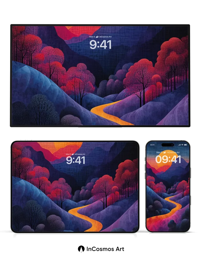 Crimson Path Wallpaper with Sunlit Veins