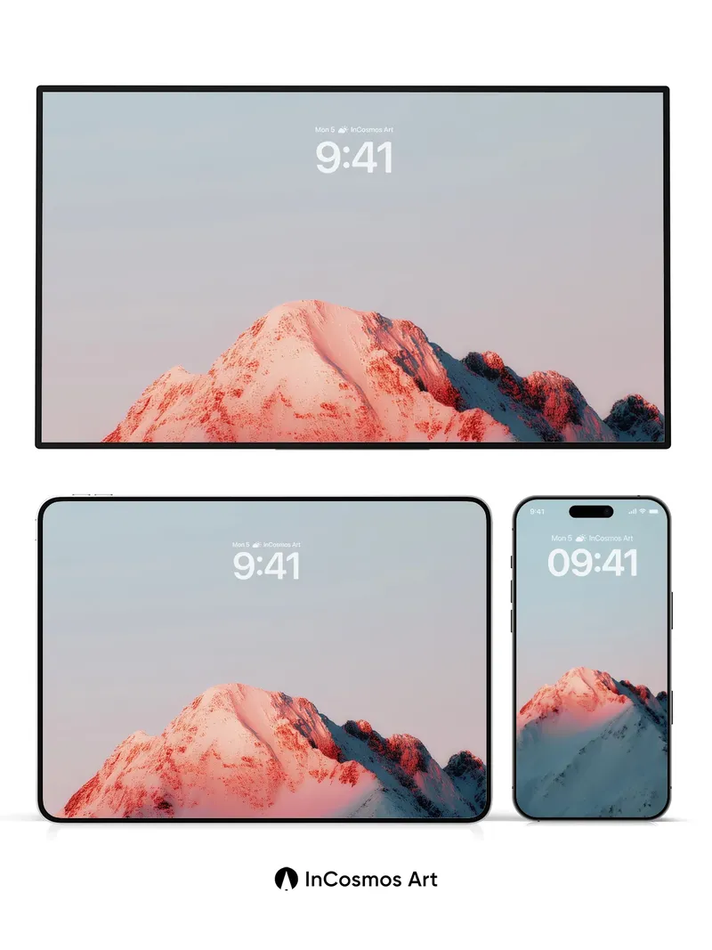 Alpenglow Frost Wallpaper with Rose-Hued Peaks