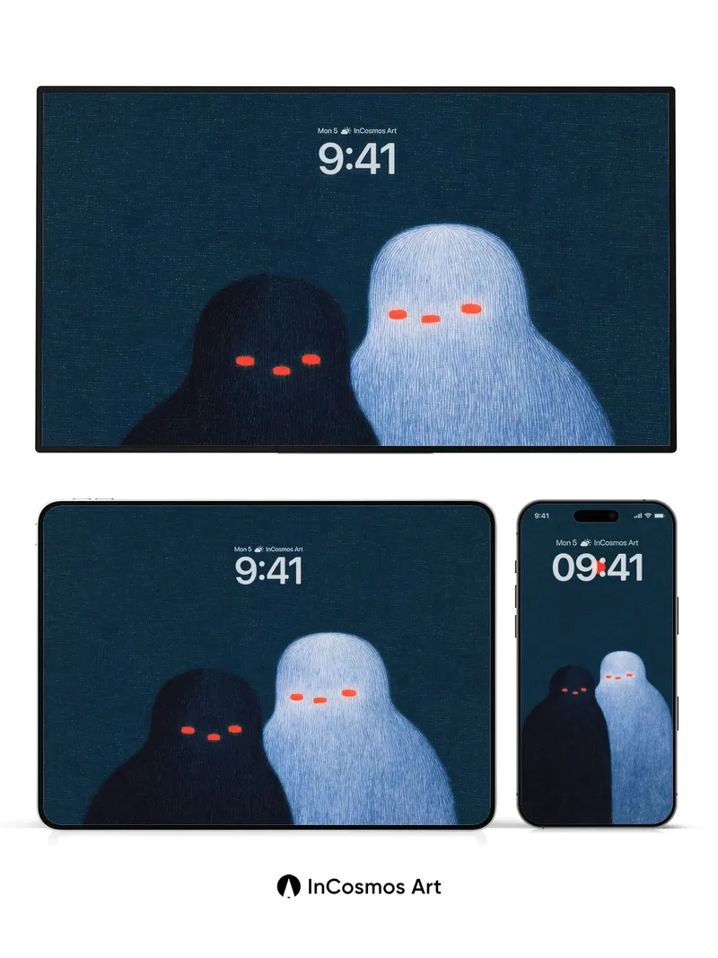 Silent Watchers Wallpaper with Crimson Orb