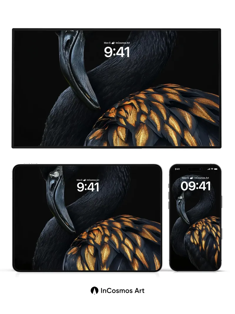 Velvet Shadow Wallpaper with Amber Feathers