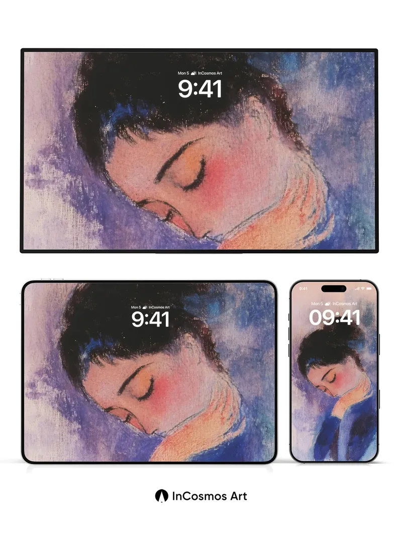 Whispering Blue Wallpaper with Closed Eyes