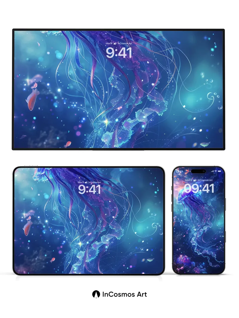 Luminous Depths Wallpaper with Cosmic Jellyfish