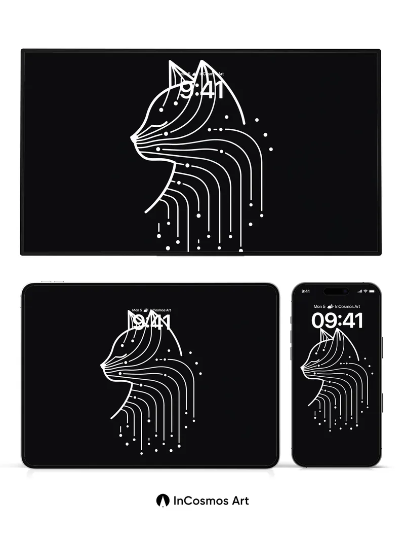 Circuit Feline Wallpaper with Dotted Trails