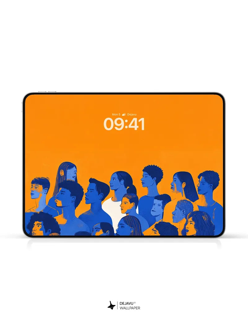 8K Minimal Aesthetic Illustration: Diverse Faces in Vibrant Gradient