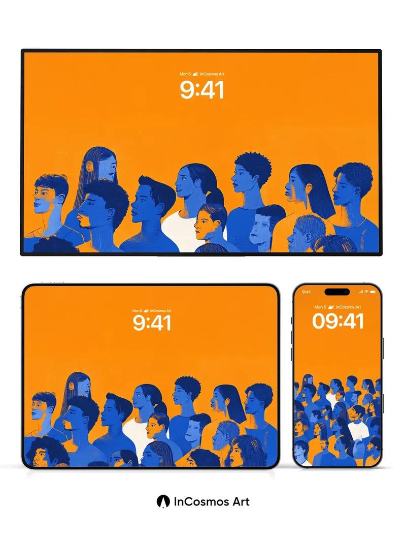 Silhouetted Crowd Wallpaper with Orange Horizon