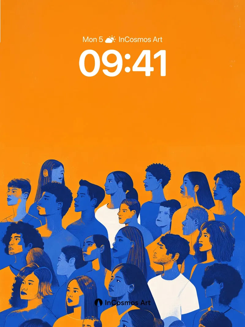 Silhouetted Crowd Wallpaper with Orange Horizon
