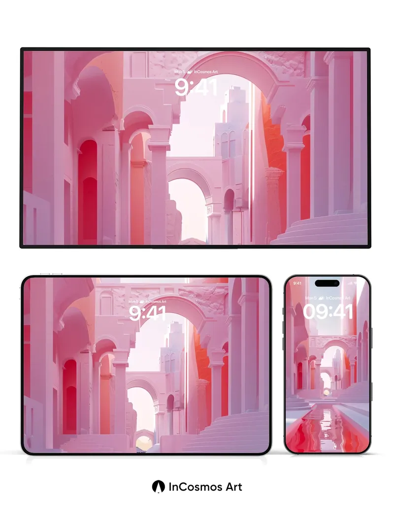 Serene Coral Archway Wallpaper with Liquid Light