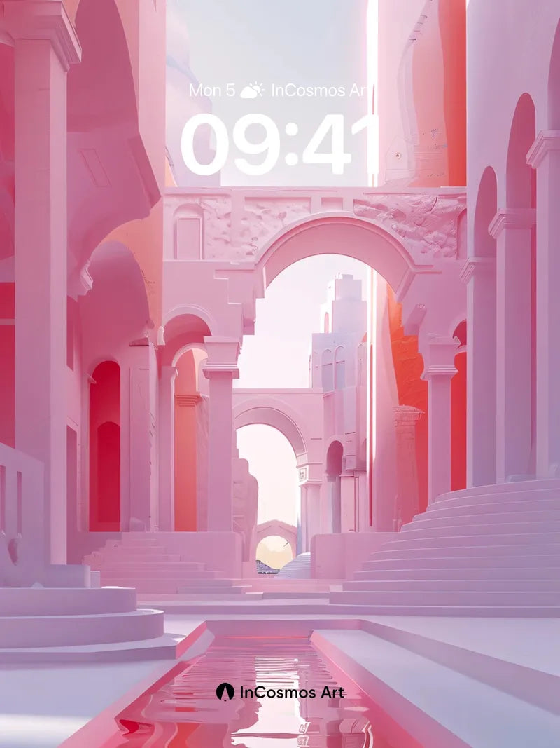 Serene Coral Archway Wallpaper with Liquid Light