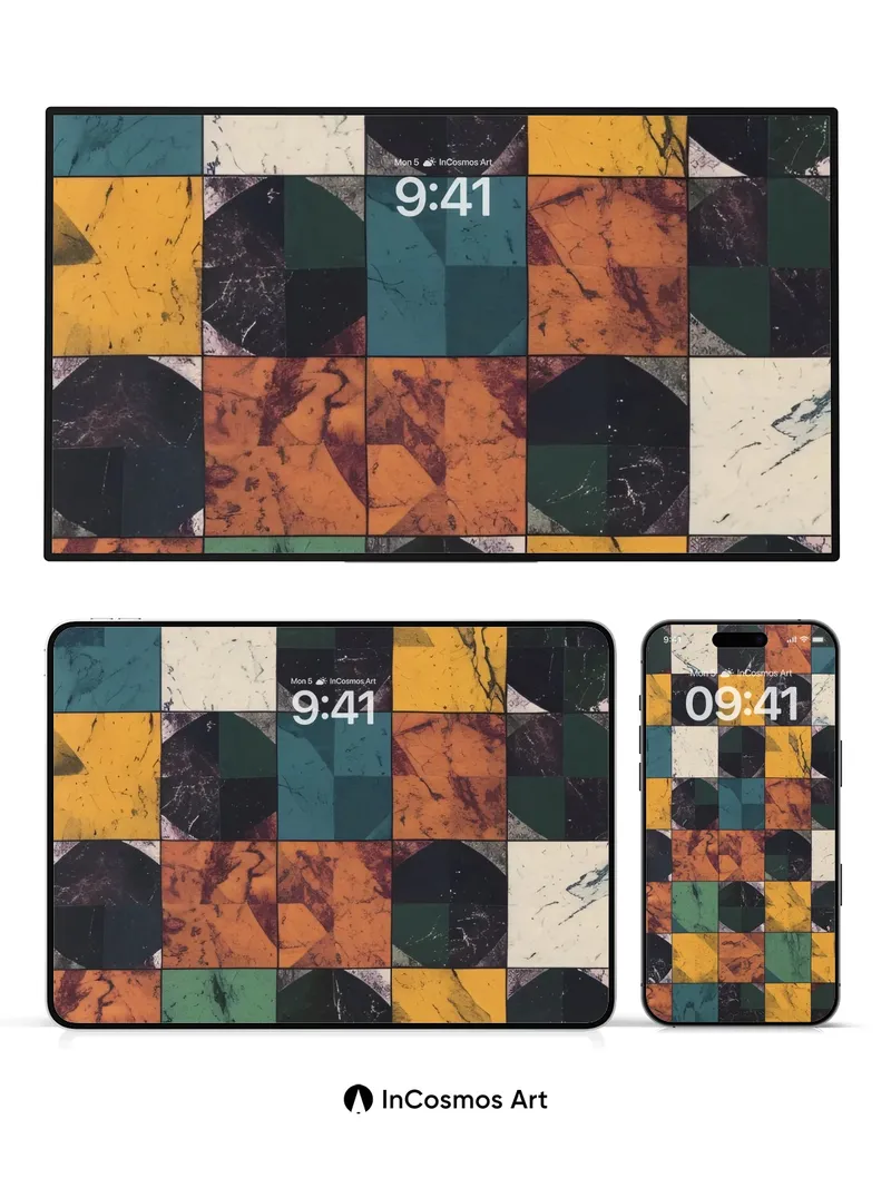 Marble Mosaic Wallpaper with Geometric Echoes