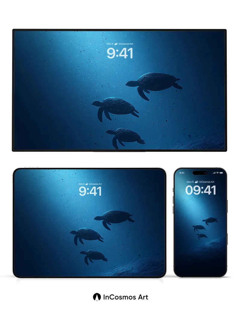 Midnight Blue Sea Turtle Migration Wallpaper