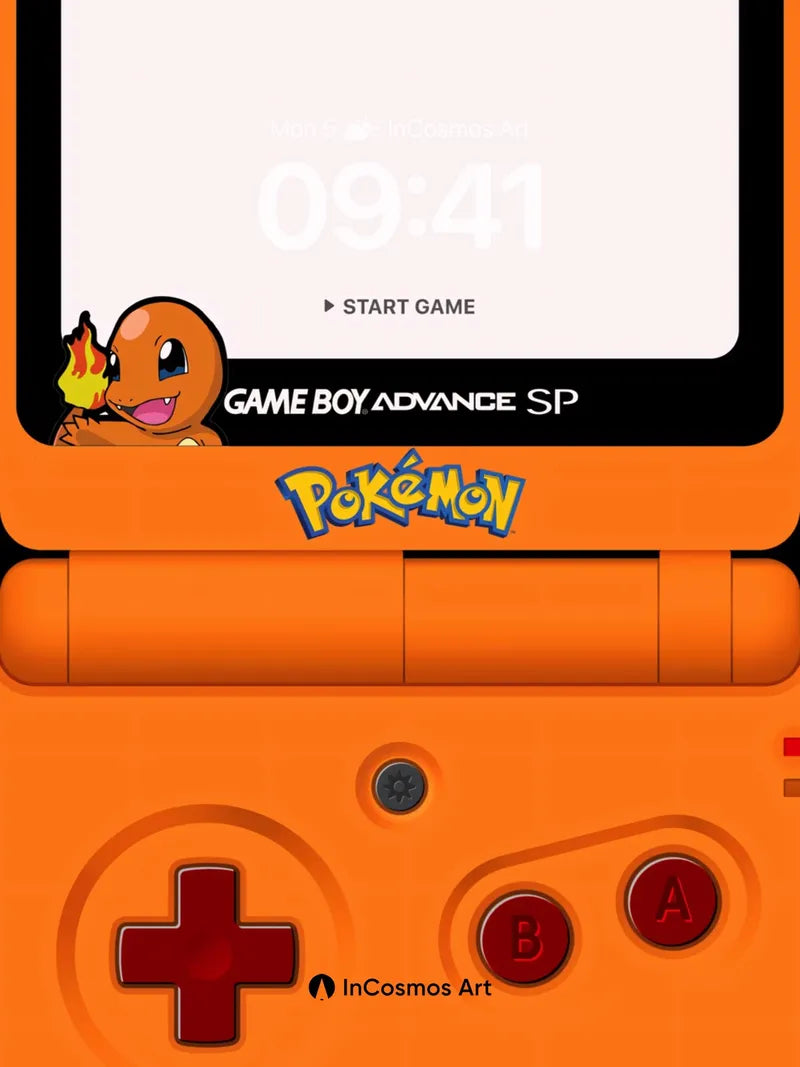 Nostalgic Flame Wallpaper with Pokéball Buttons